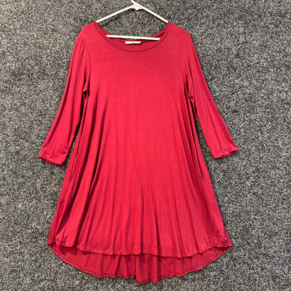 UGE‎ Women's Red Tunic Dress Long Sleeve Hi Low Size Small Rayon Spandex